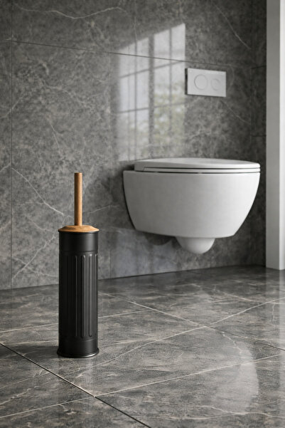 Zift Unique فرشاة المرحاض السوداء العتيقة - الفولاذ المقاوم للصدأ، تفاصيل خشب...