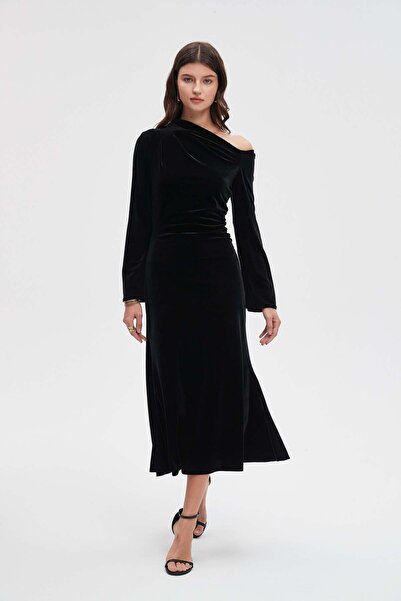 Livia فستان ميدي سادة بأكمام طويلة للنساء