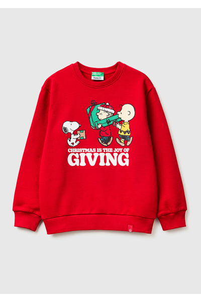 United Colors of Benetton سترة للأولاد باللون الأحمر بطبعة الفول السوداني لعا...