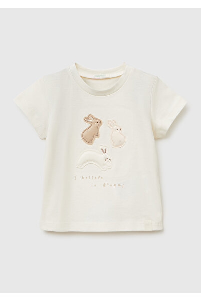 United Colors of Benetton Bebek Krem Omzu Gizli Çıtçıtlı Baskılı Nakışlı Bisi...