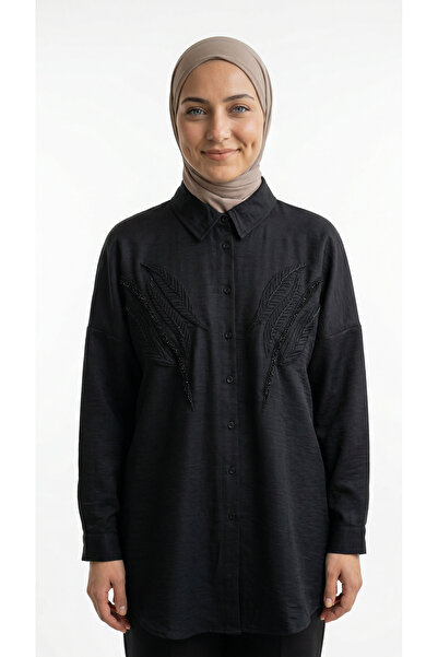 BENAHOLL Πουκάμισο με κέντημα και στολίδια Melisra-EU3226 Μαύρο