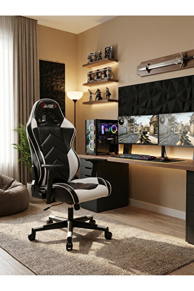 GAMERX G/D X Serisi Beyaz/Siyah Deri Oyuncu Koltuğu