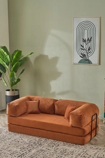 Dekoport Comfort 180cm Kanepe Kırlent Dahil Yatak Olabilen, Fitilli Kadife, Y...