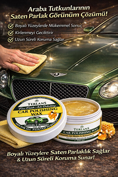Terlans Uv Korumalı Araç Parlatıcı Ve Koruyucu Vaks, 250ml Mikrofiber Bez Car...