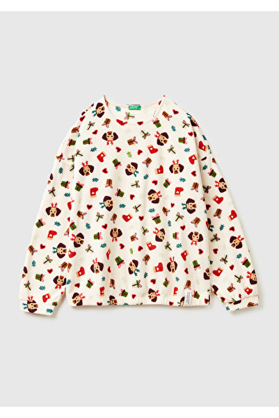 United Colors of Benetton Γυναικείο μπλουζάκι πιτζάμα από φλις με χριστουγενν...