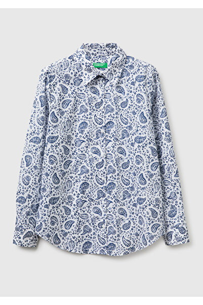 United Colors of Benetton Women's Light Blue 100% Cotton Patterned Regular Fi...