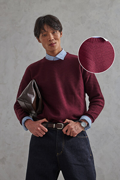 HYMAN Men's Crew Neck Oversized Reverse Knit Pattern Sweater