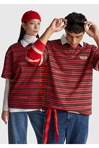 United Colors of Benetton Unisex red 100% cotton relaxed fit striped stranger...