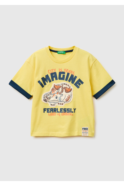 United Colors of Benetton Μπλουζάκι για αγόρι με κίτρινη φούστα και ετικέτα σ...