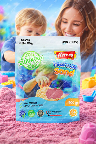 HEROES 500 Gr Pembe Kinetik Kum - Eğlenceli Akışkan Eğitici Kinetik Oyun Kumu