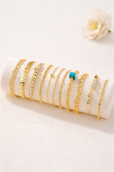 Jenny Daphne Kadın Altın Kaplama 3 Adet Kelepçe Bileklik Kombin Renk Atmaz Ga...