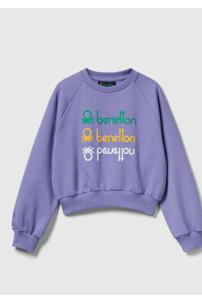 United Colors of Benetton Κοριτσίστικο φούτερ λιλά 100% βαμβακερό, κοντό, με ...