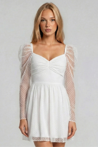 OLSAMODA Women's Draped Detail Polka Dot Pattern Skirt Flawed Evening Dress W...