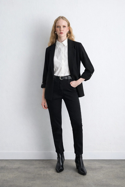 Gusto Relaxed Fit Glitter Striped Jacket - Black