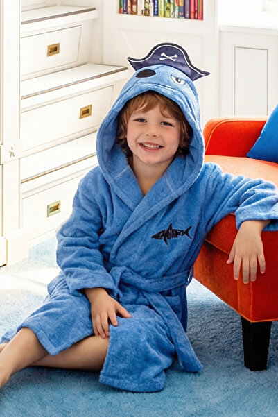 EAST&HIERA Erkek Çocuk Bornozu Kapüşonlu Pamuklu ,Korsan Figürlü, Mavi (1-14 ...