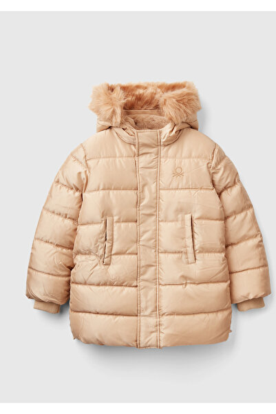 United Colors of Benetton Μακρύ παλτό με φερμουάρ και κουμπιά με κεντημένο λο...