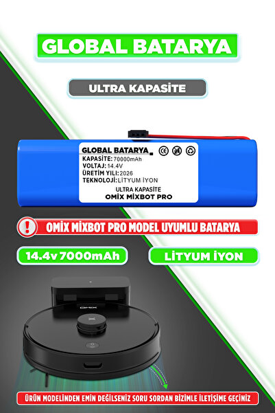 GLOBAL BATARYA Omix Mixbot Pro Uyumlu Akıllı Robot Süpürge Bataryası 14.4V 70...