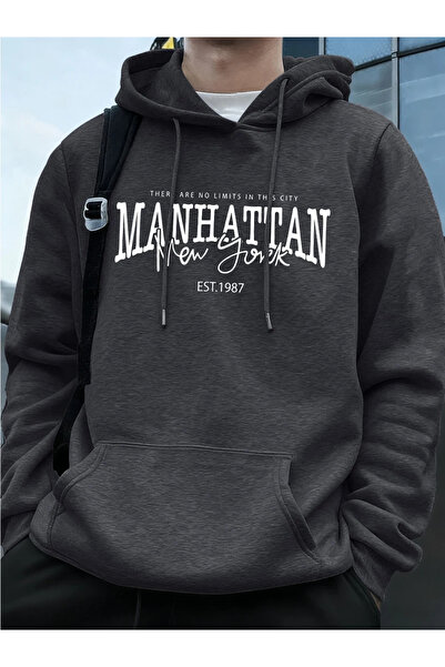 Tarzsokak مانهاتن نيويورك ووردس مطبوع سويت شيرت رجالي بغطاء رأس للخريف فضفاض ...