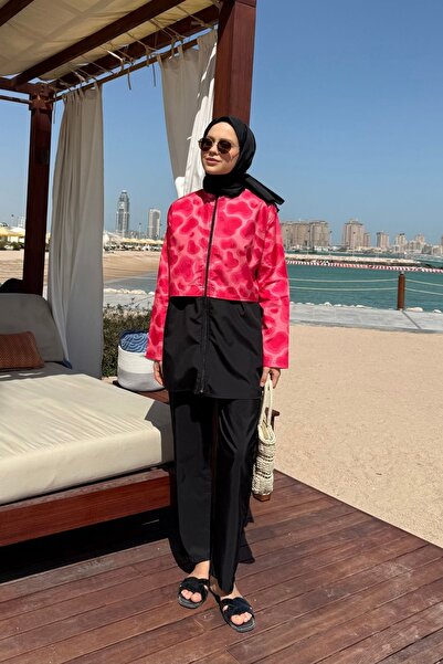 lurex moda Doha Paraşüt Kumaş 3'lü Tam Kapalı Tesettür Mayo