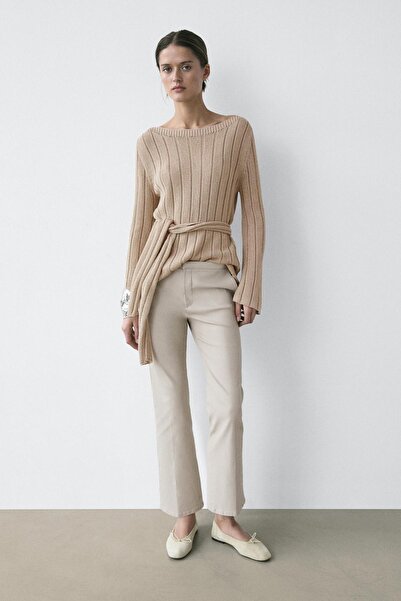 Massimo Dutti Orta bel mumlu görünümlü çan paça pantolon