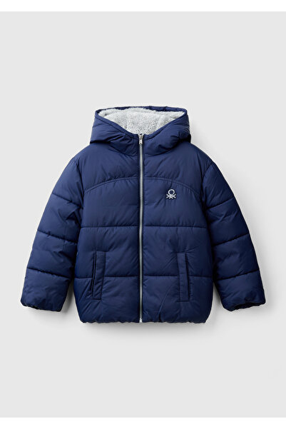 United Colors of Benetton Boy's Navy Blue Left Chest Pufa παλτό με μπάλωμα λο...