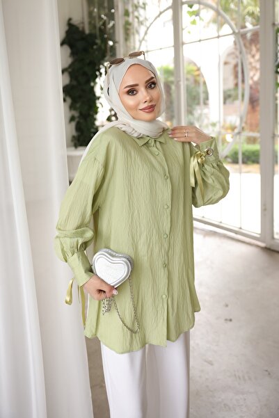 İmajButik Mint Green Sleeve Tie-Detail Shirt