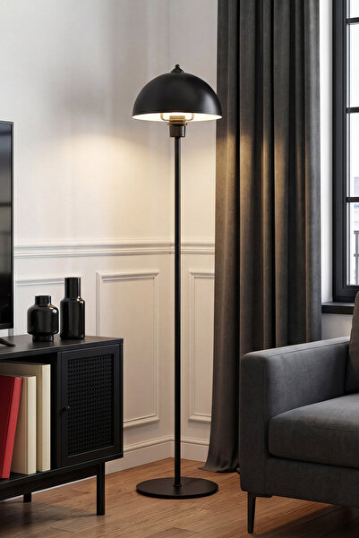 Marrien Luna Tek Ayaklı Siyah Metal Lambader Oturma Odası & Yatak Odası & Sal...