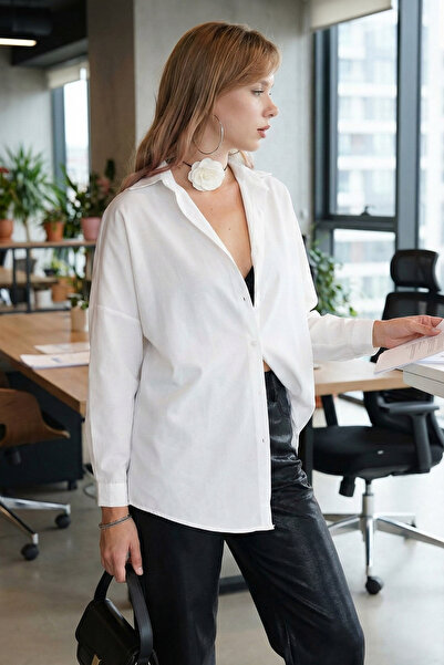 armonika Ženska ecru oversize duga osnovna košulja Arm-22Y001118