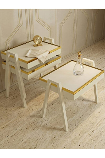 TrentonGCC طقم طاولة تقديم القهوة والشاي مطلي بالذهب مكون من 3 قطع، أبيض وذهب...