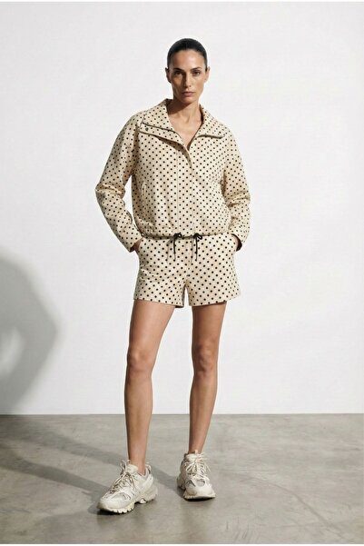 Distimi Tačkasti dezen pakovanja jakne sa vezanjem, krem boje