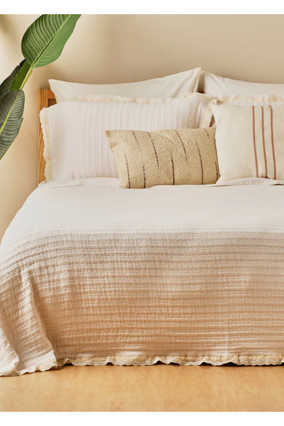 Bella Maison %100 Pamuk Vintage Çift Kişilik Yatak Örtüsü Seti Krem (240x260 cm)