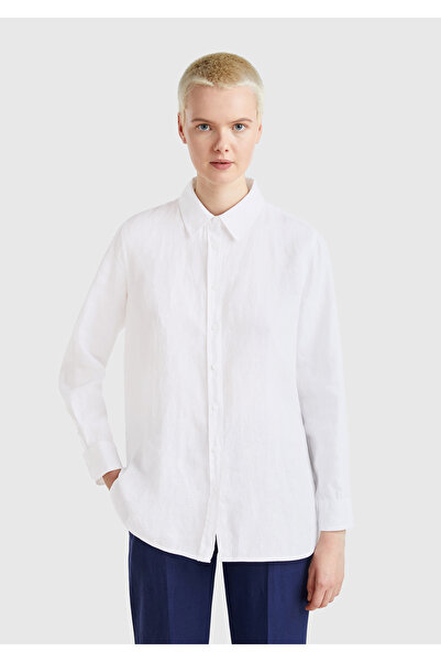 United Colors of Benetton Γυναικείο λευκό πουκάμισο από 100% Λινό