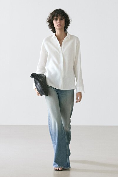 Massimo Dutti Dökümlü keten gömlek