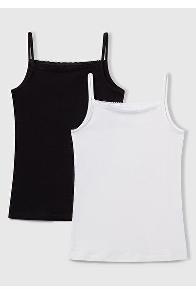 United Colors of Benetton Girl's white & black strappy tank top set (2-piece,...