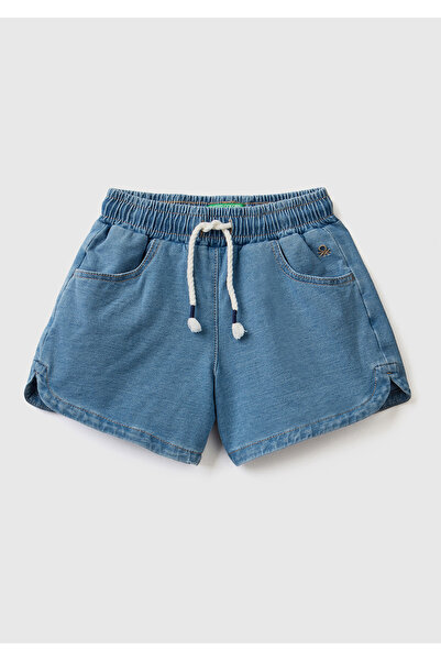United Colors of Benetton Kız Çocuk Mix Rahat Denim Şort Yüz Baskılı