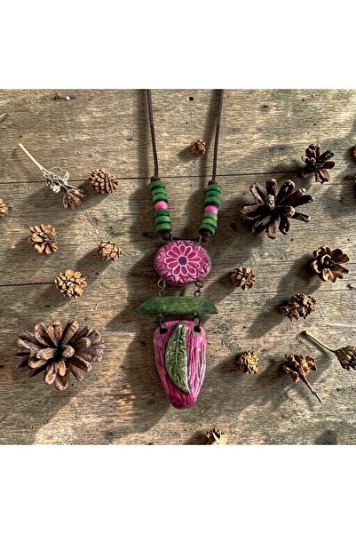 Bohoyasam Özel Tasarım El Yapımı Seramik Etnik Kolye - Ayarlanabilir Bohem Kolye