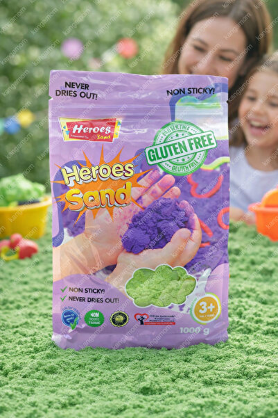 HEROES 1 Kg Yeşil Kinetik Kum (Yeşil) - Akışkan ve Dağılmayan Eğitici Oyun Ku...