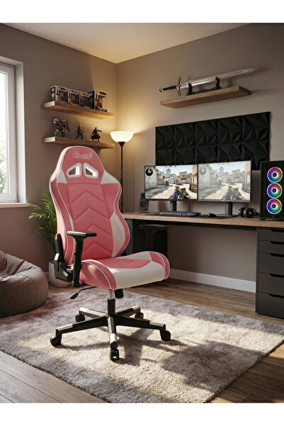 GAMERX G/D X Serisi Pembe/Beyaz Deri Oyuncu Koltuğu