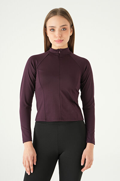 Rays 8334A Hanorac cu mânecă lungă și fermoar frontal, culoare prună