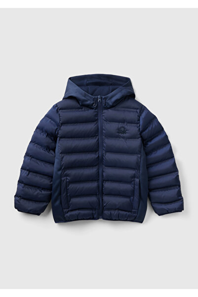 United Colors of Benetton Palton puf cu logo bleumarin pentru băiat