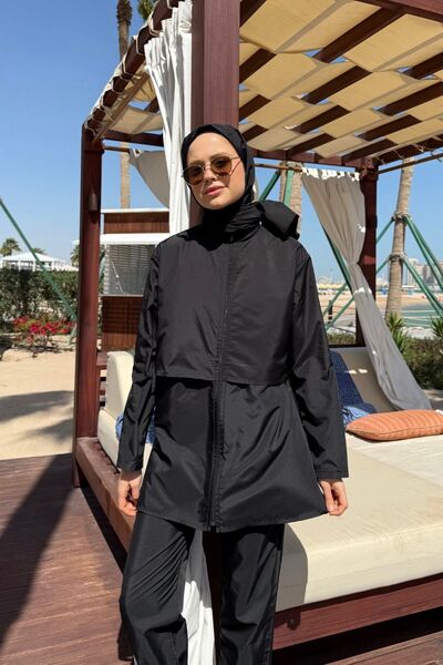 lurex moda Doha Paraşüt Kumaş 3'lü Tam Kapalı Tesettür Mayo