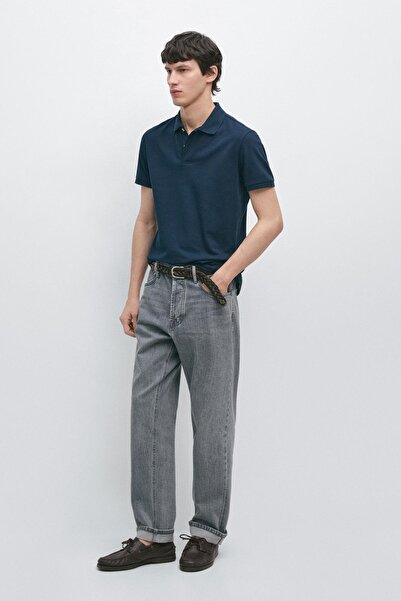 Massimo Dutti Mikro dokulu pamuklu polo yaka t-shirt