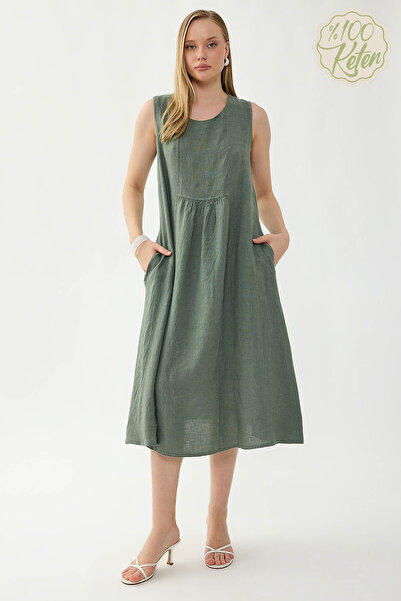 Vitrin 100% Linen Zero Sleeve Dress with Pockets