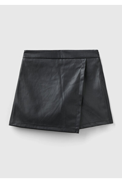 United Colors of Benetton Kız Çocuk Siyah Suni Deri Mini Şort Etek