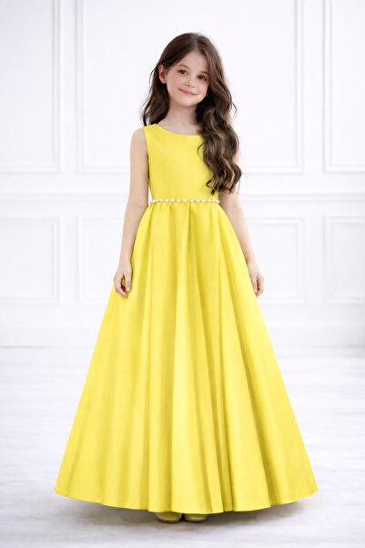 MadyaButik Rochie de fată cu flori din satin cu decolteu deschis, cu talie cu...