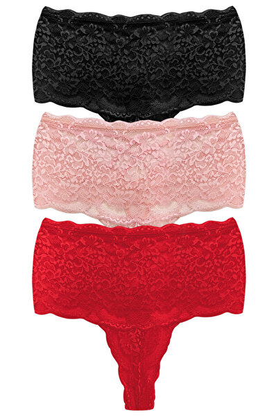 Cottonhill Γυναικείο στρινγκ από δαντέλα με λεπτομέρεια με ψηλόμεσο εσώρουχο ...