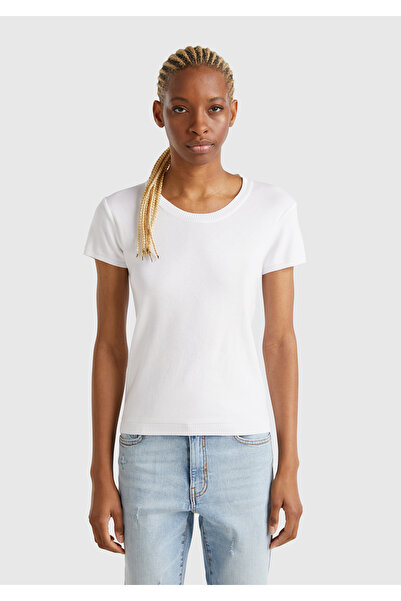 United Colors of Benetton Γυναικείο κοντομάνικο πουλόβερ λευκό 100% βαμβακερό...