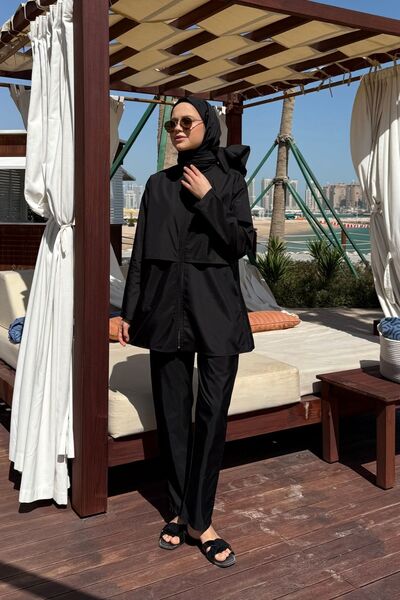 lurex moda Doha Paraşüt Kumaş 3'lü Tam Kapalı Tesettür Mayo