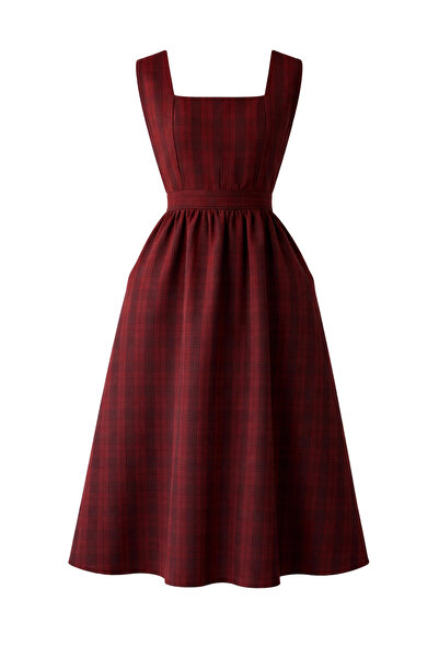 Retrobird Дамска миди рокля Mandy - Дълга жилетка, цвят тухла