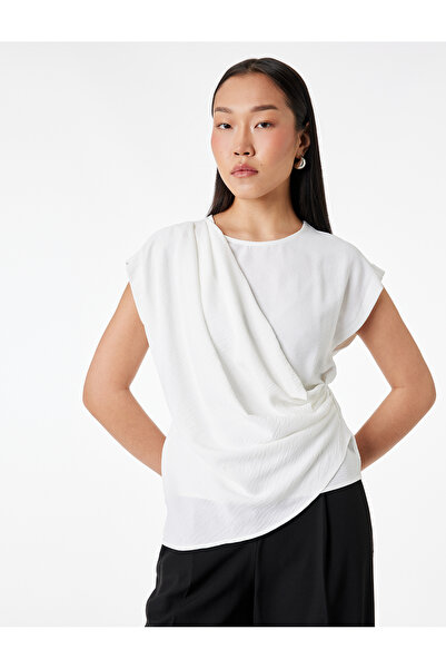 Koton Crew Neck Draped Sleeveless Asymmetrical Blouse